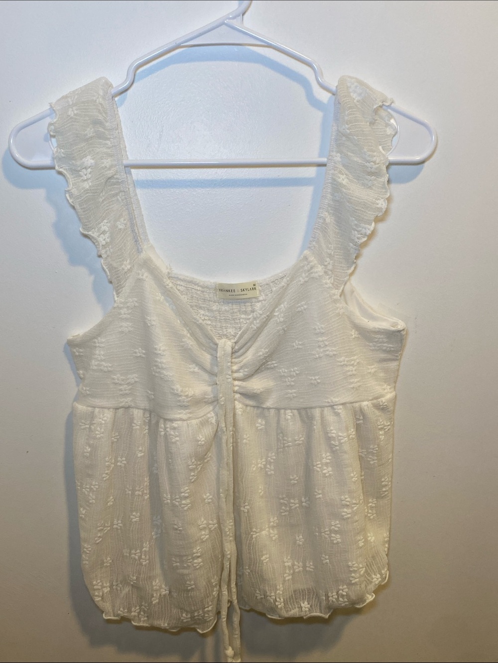 Riviera Smocked White Cotton Crop Top